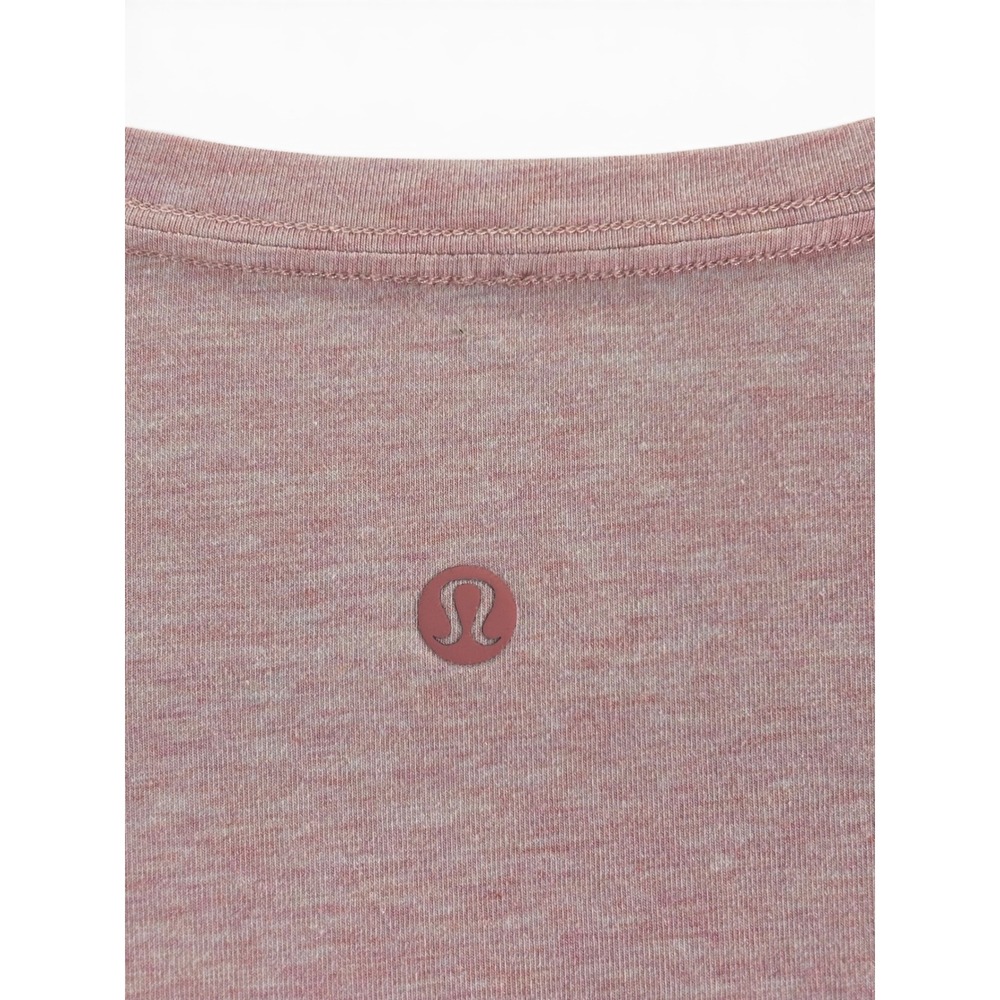 Lululemon Heathered Pink Short Sleeve Activewear Tee Curved Hem Logo Size 4